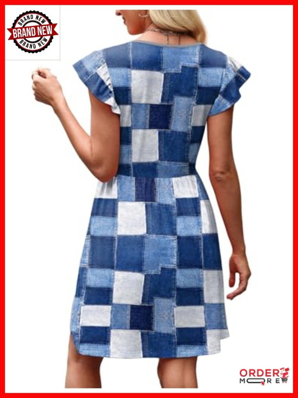 V Neck Ruffle Sleeve Babydoll Dress Elegant Classy Sundress Loose Fit Mini Dress - Picture 4 of 6